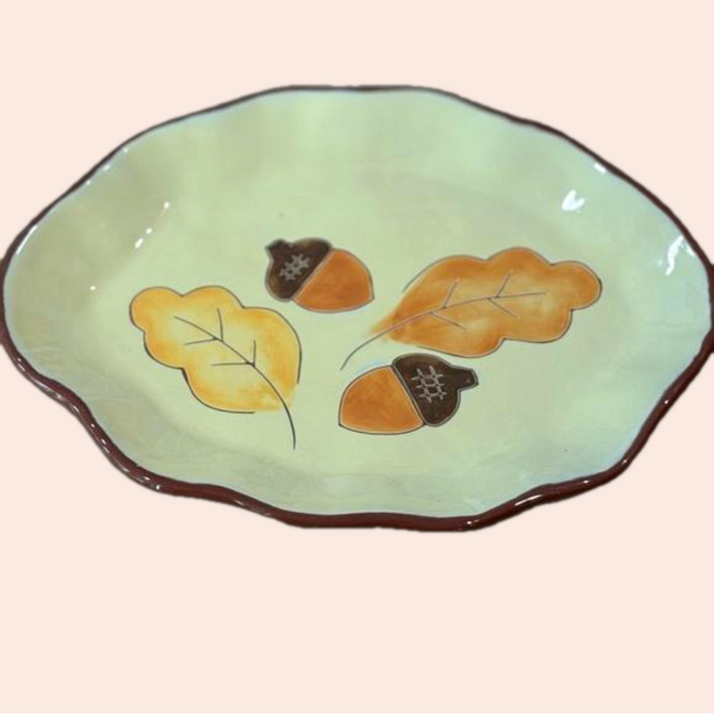 Vintage Y2K Russ Berrie UK Fall Leaves Acorn Serving Platter
